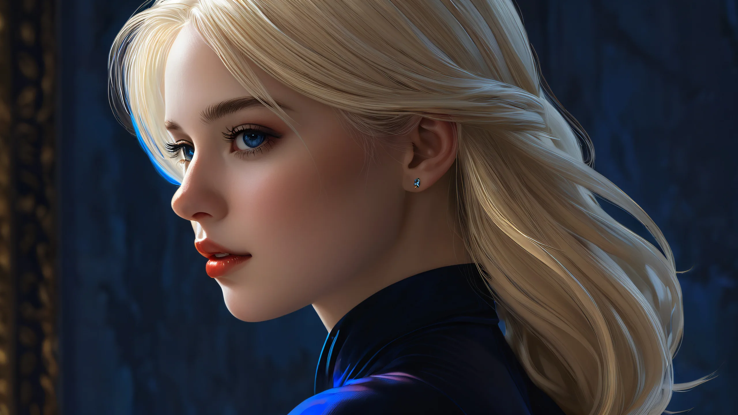 A stunning blonde girl amidst a vast pure void, perfect for your desktop or PC.