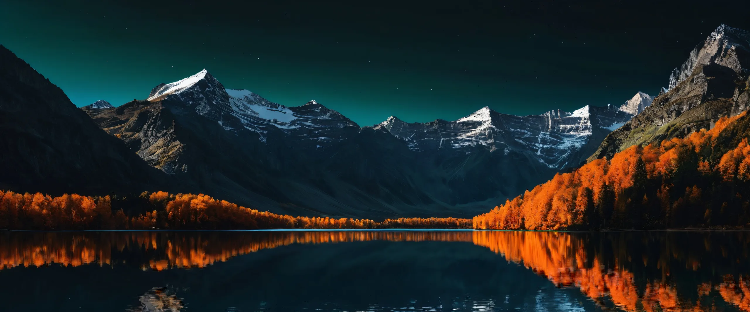 Breathtaking desktop wallpaper featuring a perfectly clean vast pure void lake scene on a dark mode aesthetic for PC/ Desktop users.