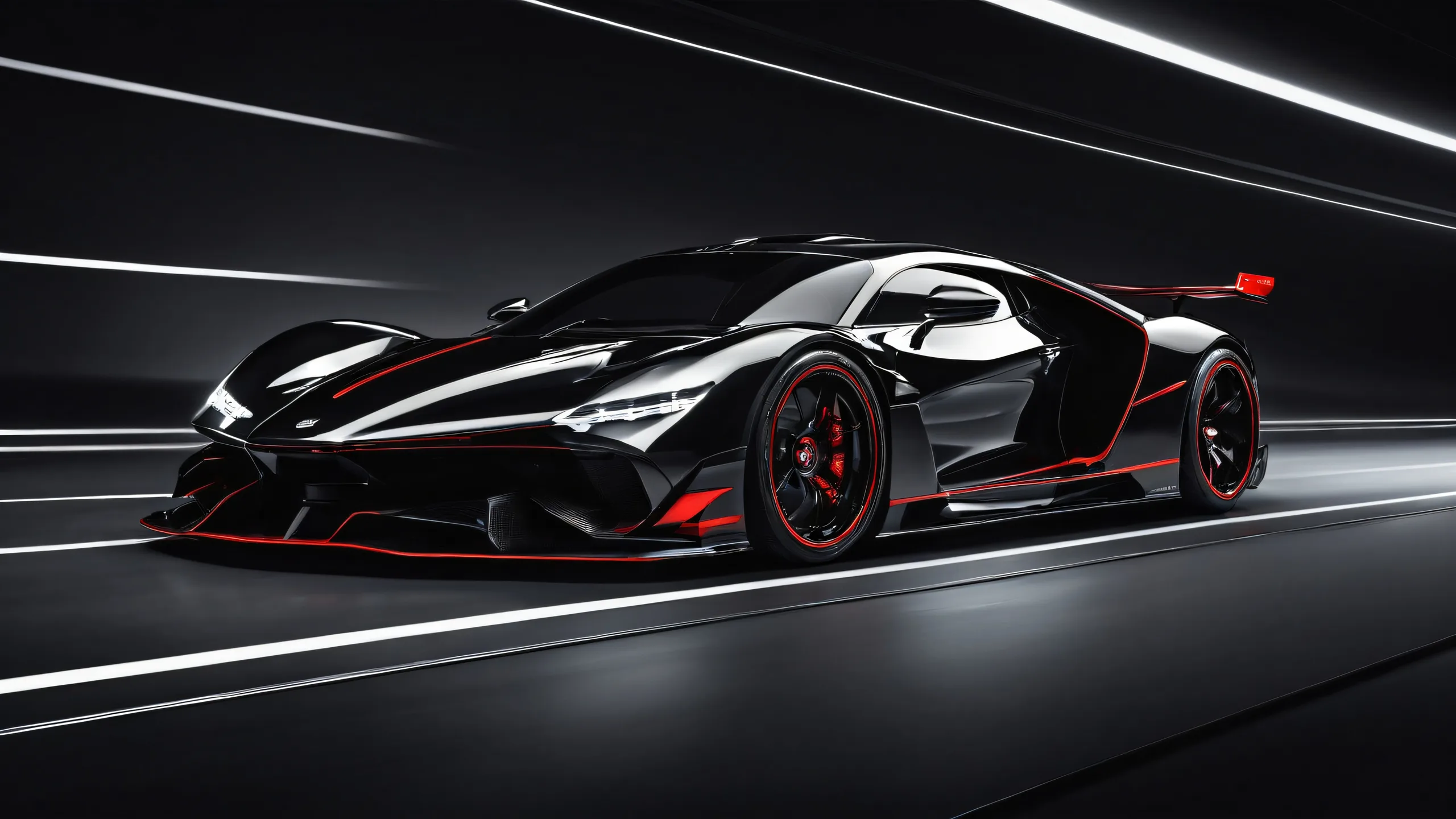 A sleek dark mode desktop wallpaper featuring a vehicle in perfect clarity against a vast pure void background for Desktop/PC use.