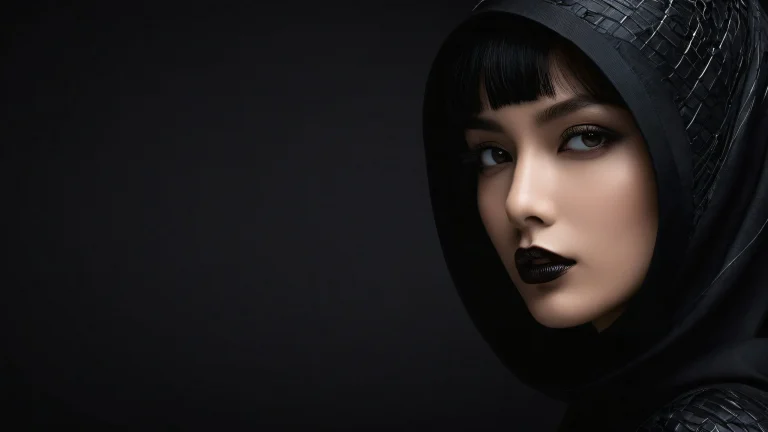 A beautifully crafted desktop scene of a woman amidst a vast, pure void, perfect for use on Desktop/PC