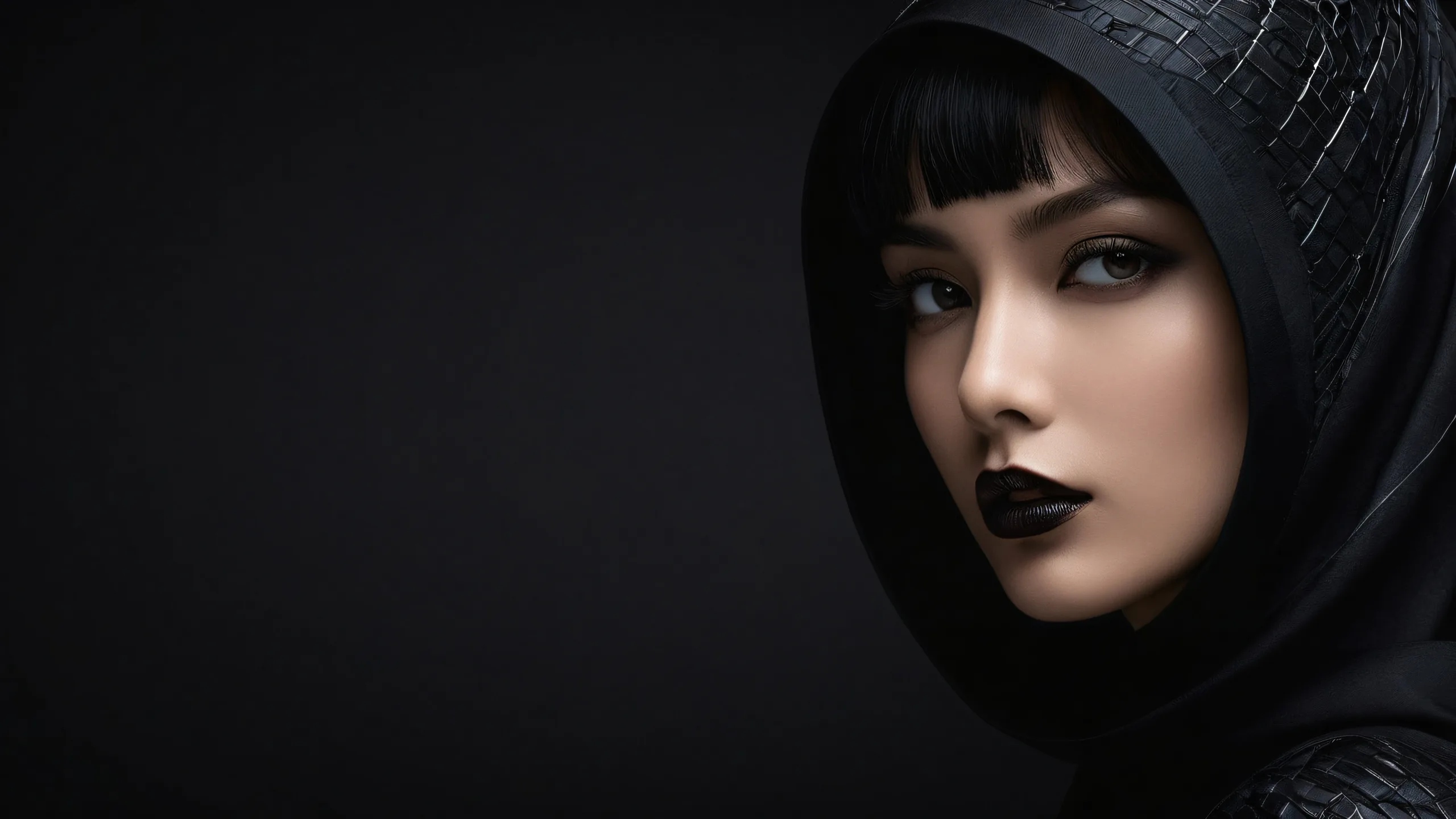 A beautifully crafted desktop scene of a woman amidst a vast, pure void, perfect for use on Desktop/PC