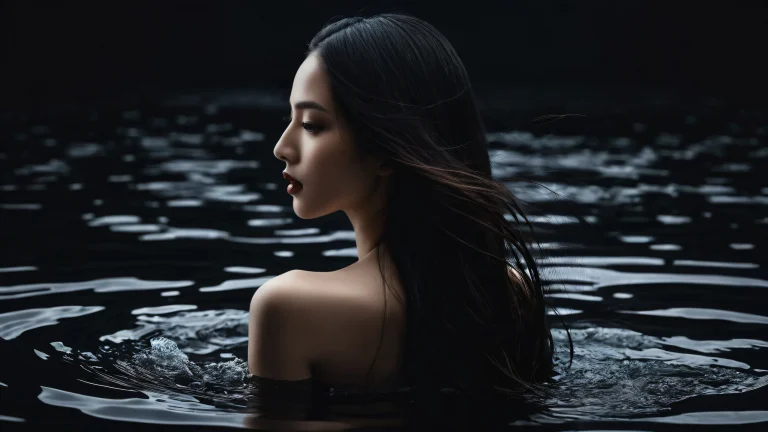 Beautiful digital art depicting women with long hair in a vast, dark void on a desktop/PC background.