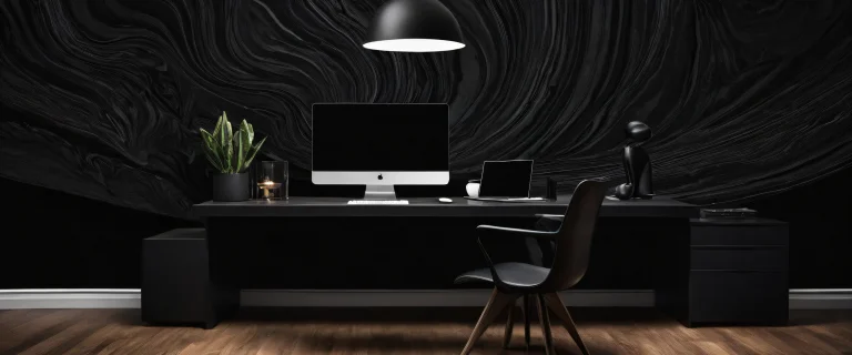 Un impresionante fondo de escritorio en modo oscuro que muestra a una mujer en un vasto, vacío puro con extrema profundidad de campo y elegantes detalles luminiscentes para escritorio/PC.