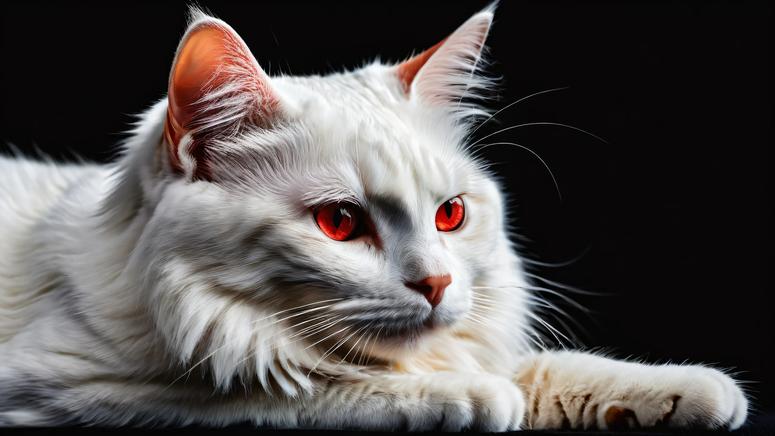 A sleek cat surrounded by a vast, pristine void on a dark desktop/PC background.