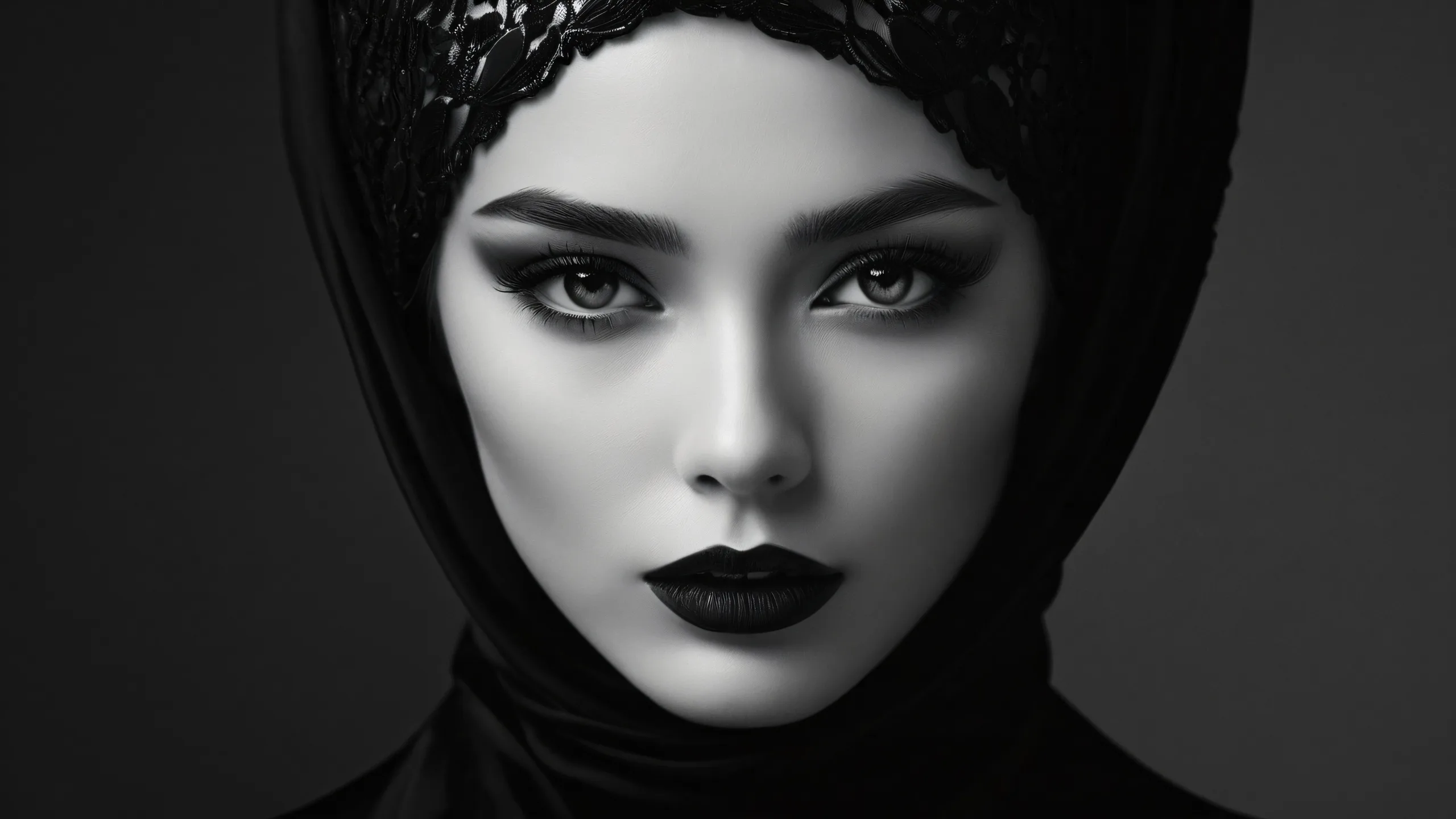 A stunning fantasy desktop scene with a woman set against a vast pure void background, perfect for PC or Desktop use.