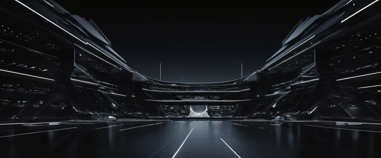 Breathtaking digital art of sleek dark mode architecture on a desktop/PC