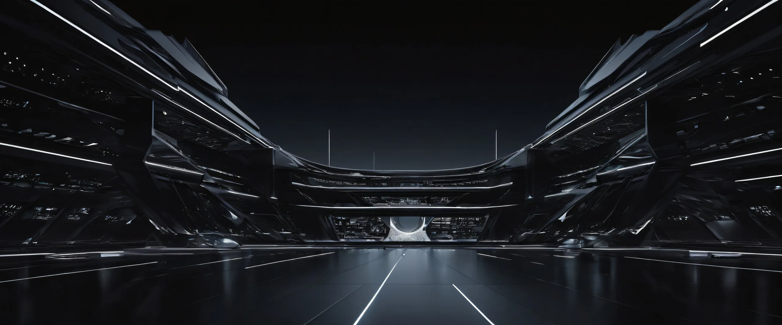 Breathtaking digital art of sleek dark mode architecture on a desktop/PC