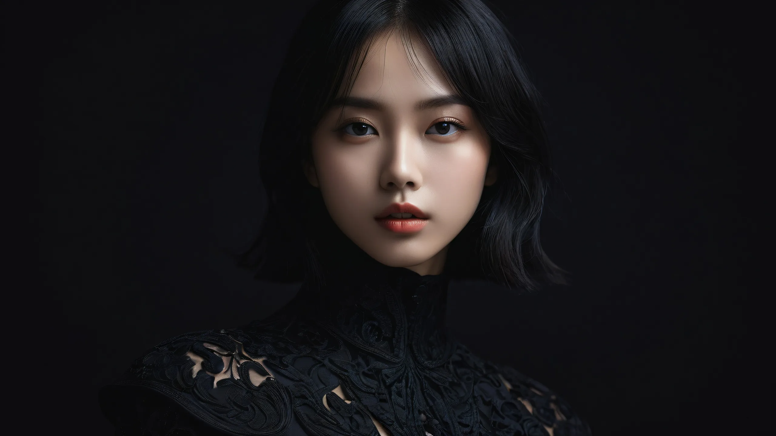 A breathtaking portrait of a girl amidst a vast, pure void on a desktop/PC.