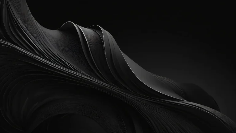 Breathtaking dark mode desktop scene for PC or Desktop/PC with deep blacks and luminescent accents