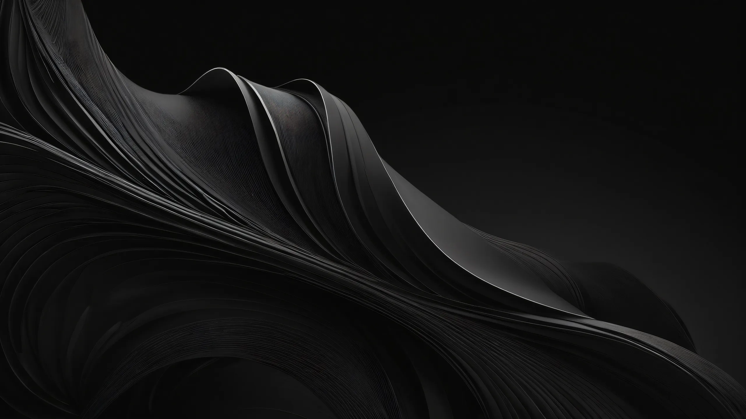 Breathtaking dark mode desktop scene for PC or Desktop/PC with deep blacks and luminescent accents