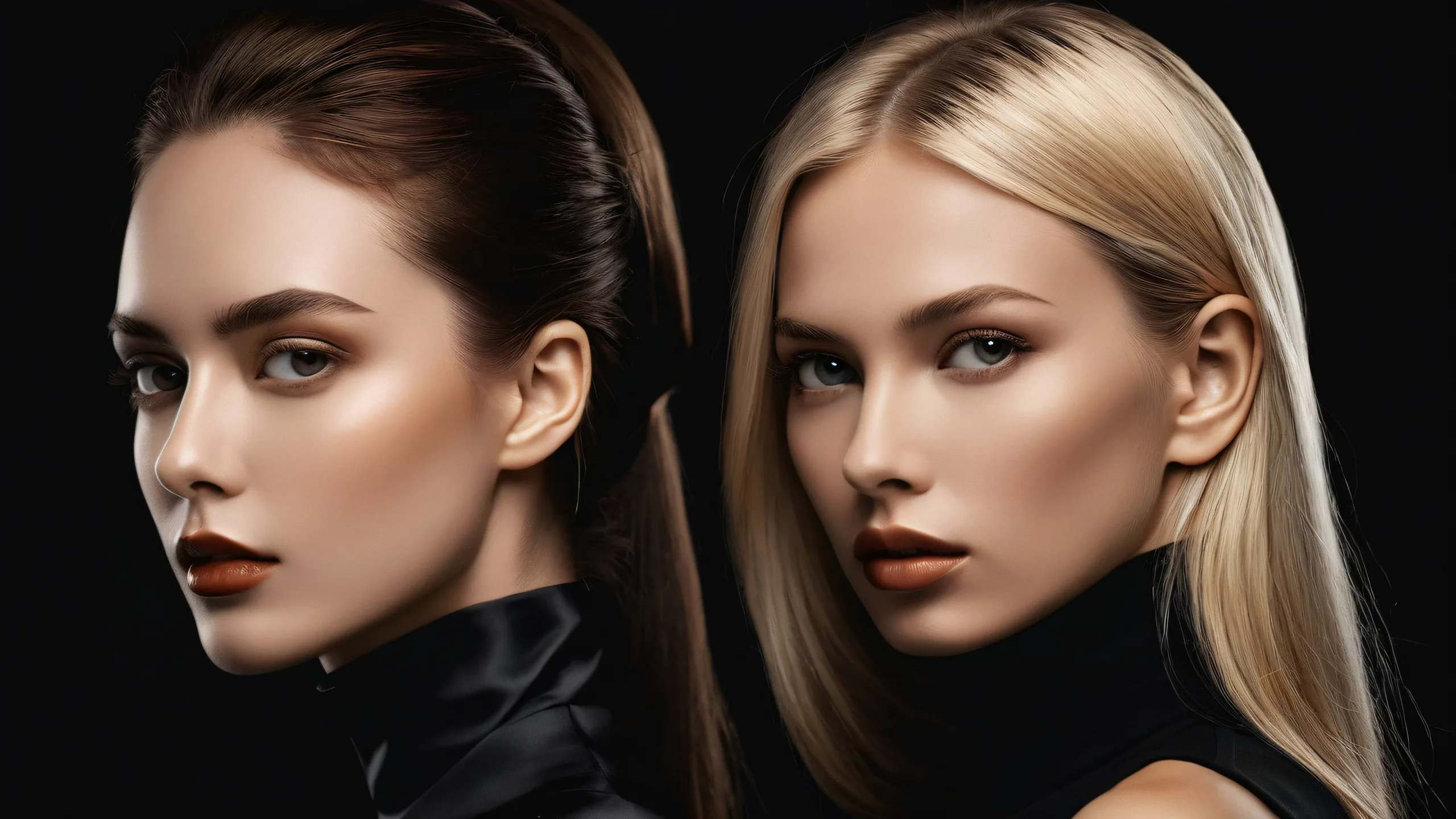 Two women in a vast, dark void. Perfect for Desktop/PC screens.