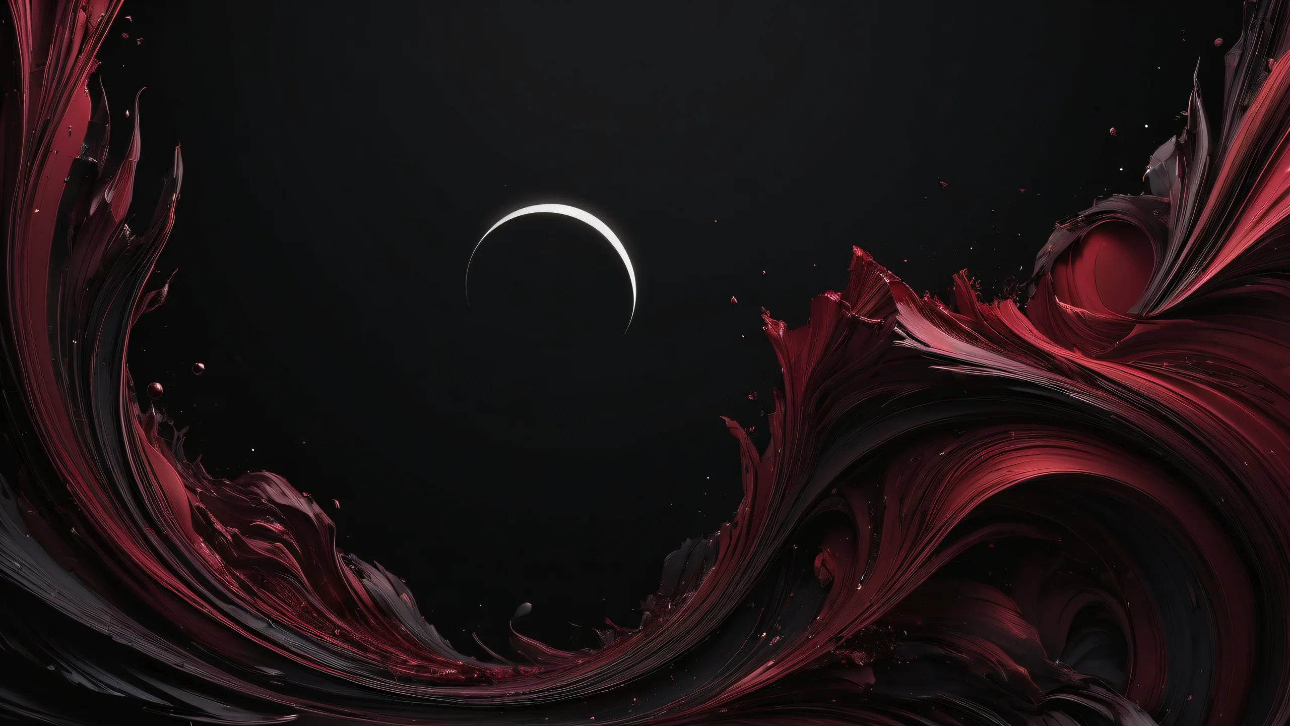 Breathtaking dark mode desktop wallpaper featuring a pristine void with deep maroon accents for Desktop/PC use.