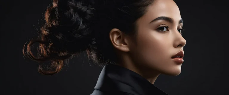 Young Woman in a pristine pure void with extreme depth of field and subtle gradient on a desktop/PC