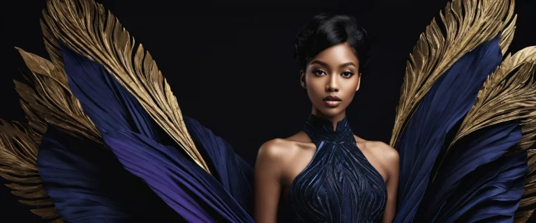 Stunning woman in a sleek dark mode setting on a Desktop/PC