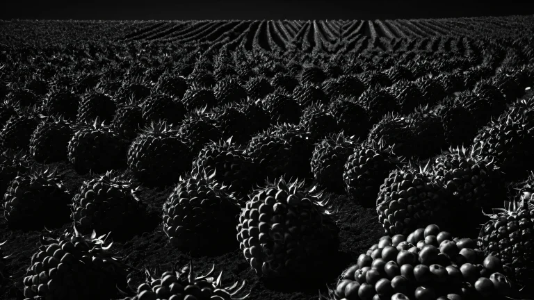 Breathtaking desktop wallpaper of a pristine Fruit Farm on a dark mode background for your Desktop/PC.