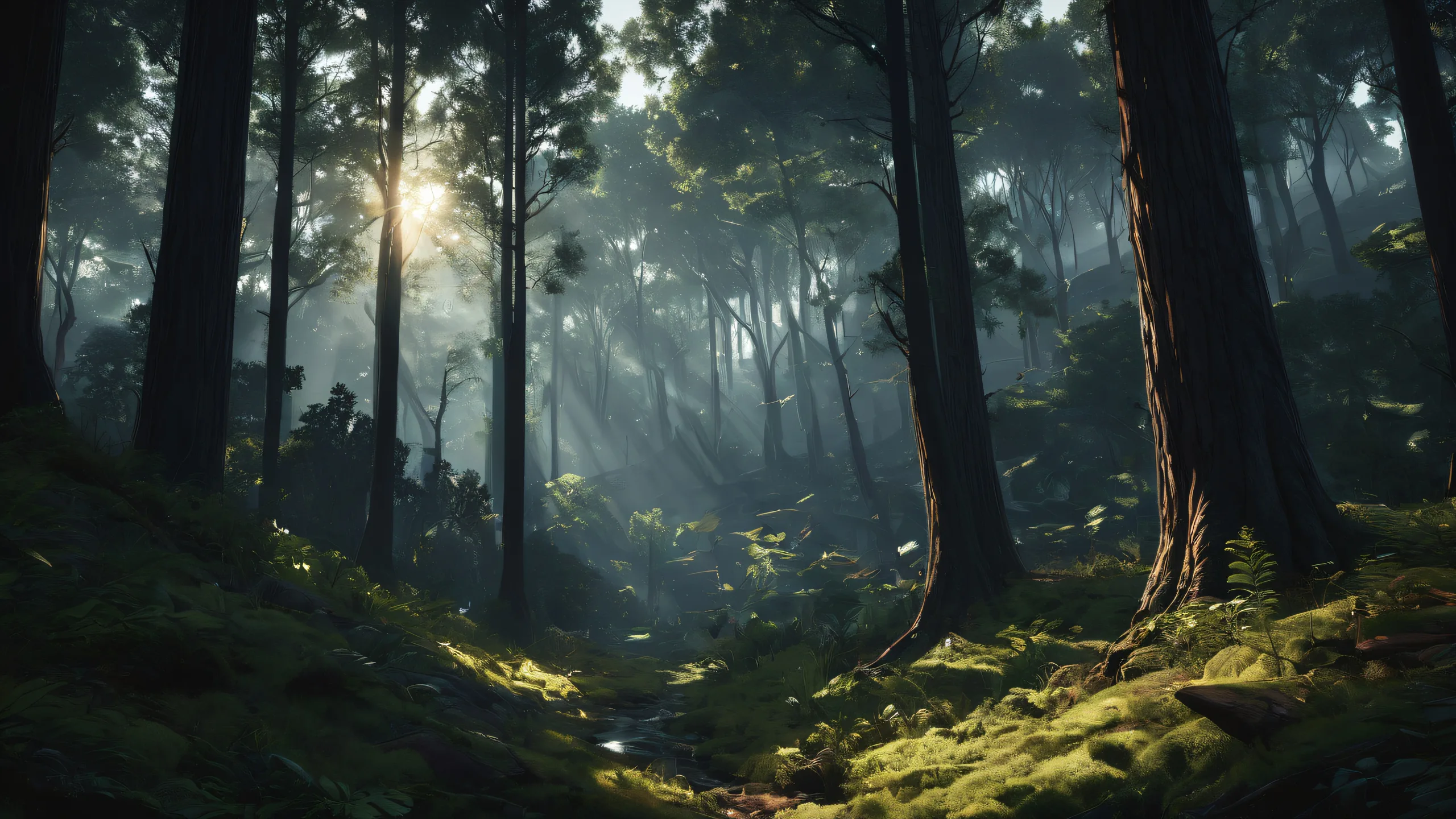 A serene and breathtaking desktop background featuring a vast pure void emphasizing the depth of field in a forest scene, perfect for Desktop/PC users.