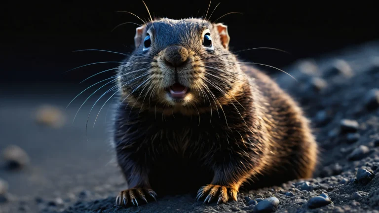 A stunning desktop wallpaper featuring a gopher in a vast pure void with deep blacks and luminescent accents, perfect for your Desktop/PC.
