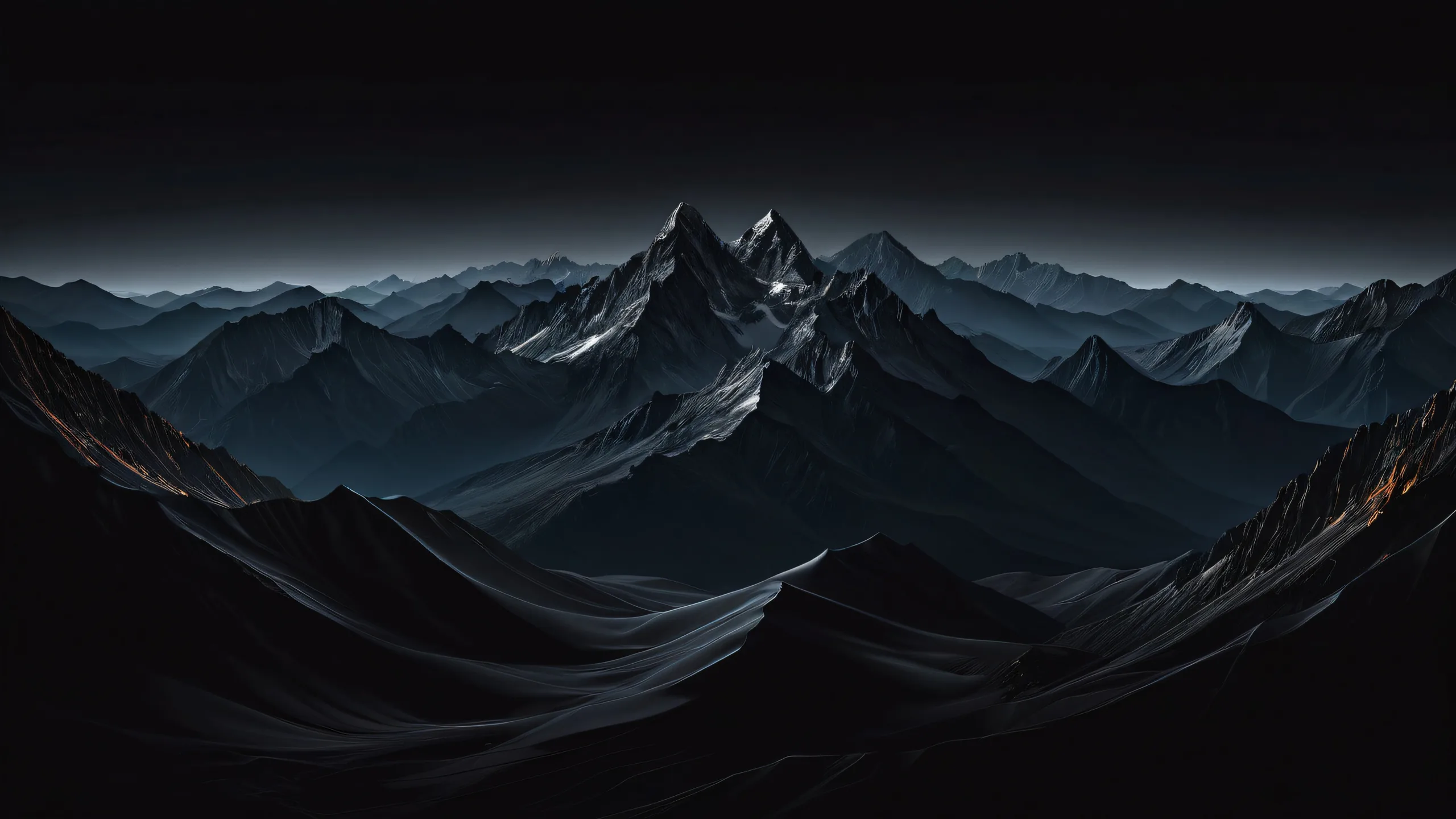 A serene landscape of mountains and horizon on a desktop or PC, with perfect depth of field.