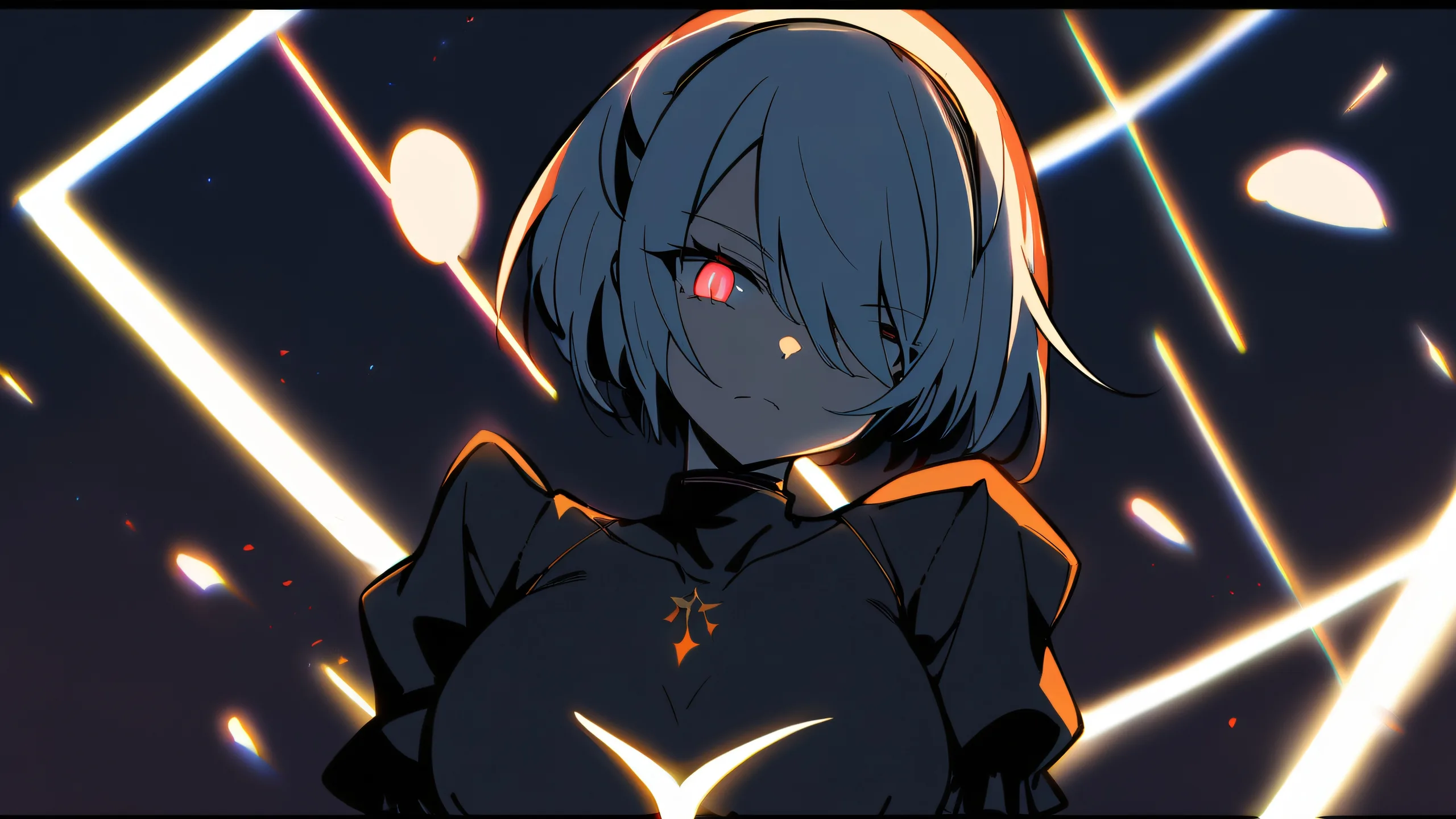 Oni girl standing alone in a vast, perfectly clean pure void, with extreme depth of field, allowing her to take center stage on your Desktop/PC.