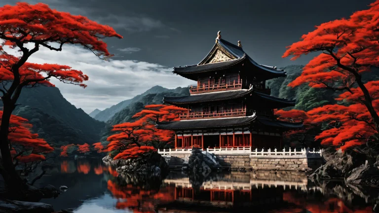 A serene and breathtaking pagoda desktop wallpaper for your PC or Desktop with a deep sense of depth and perfect blacks.
