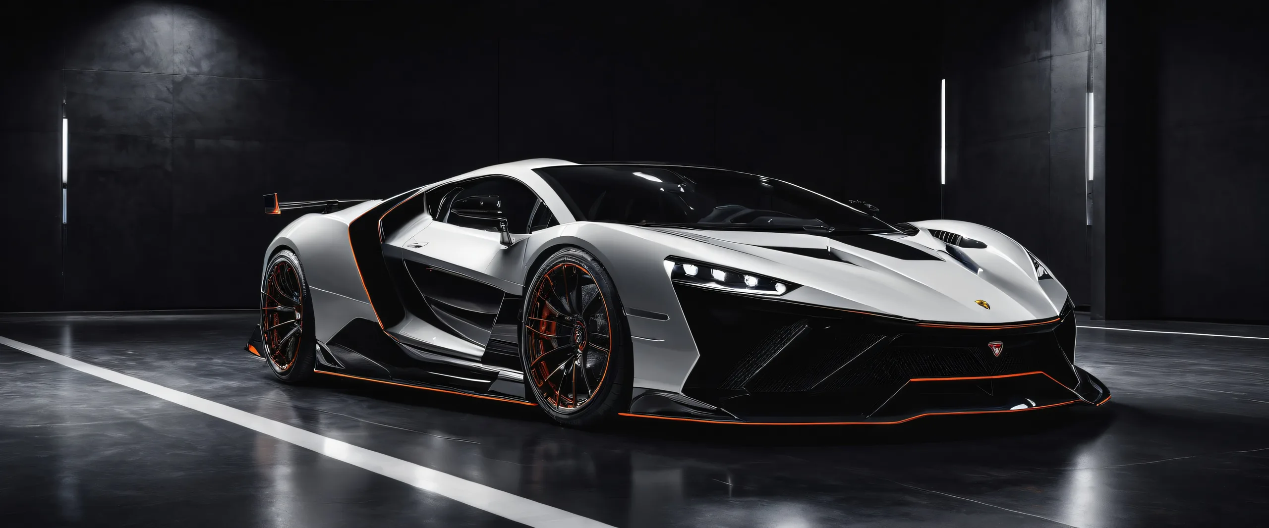 Award-winning desktop wallpaper of a sleek car on a pure void background for use as a desktop/pc background.