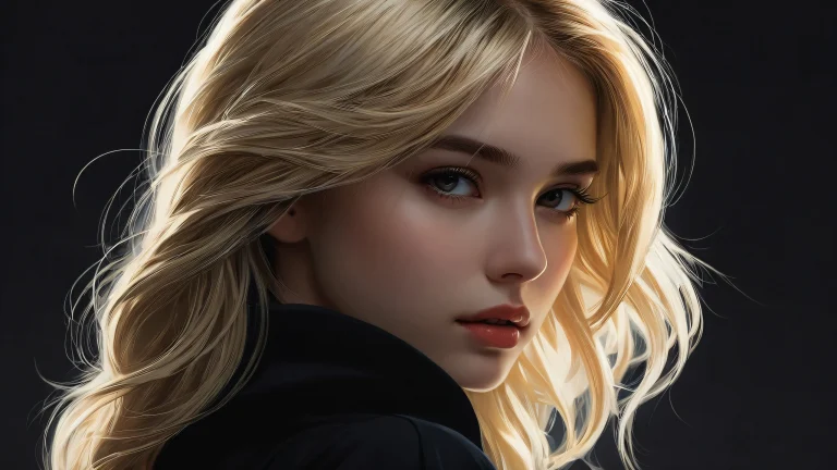 A beautiful desktop wallpaper featuring a girl against a vast, pure void with deep blacks and luminescent accents for Desktop/PC use.