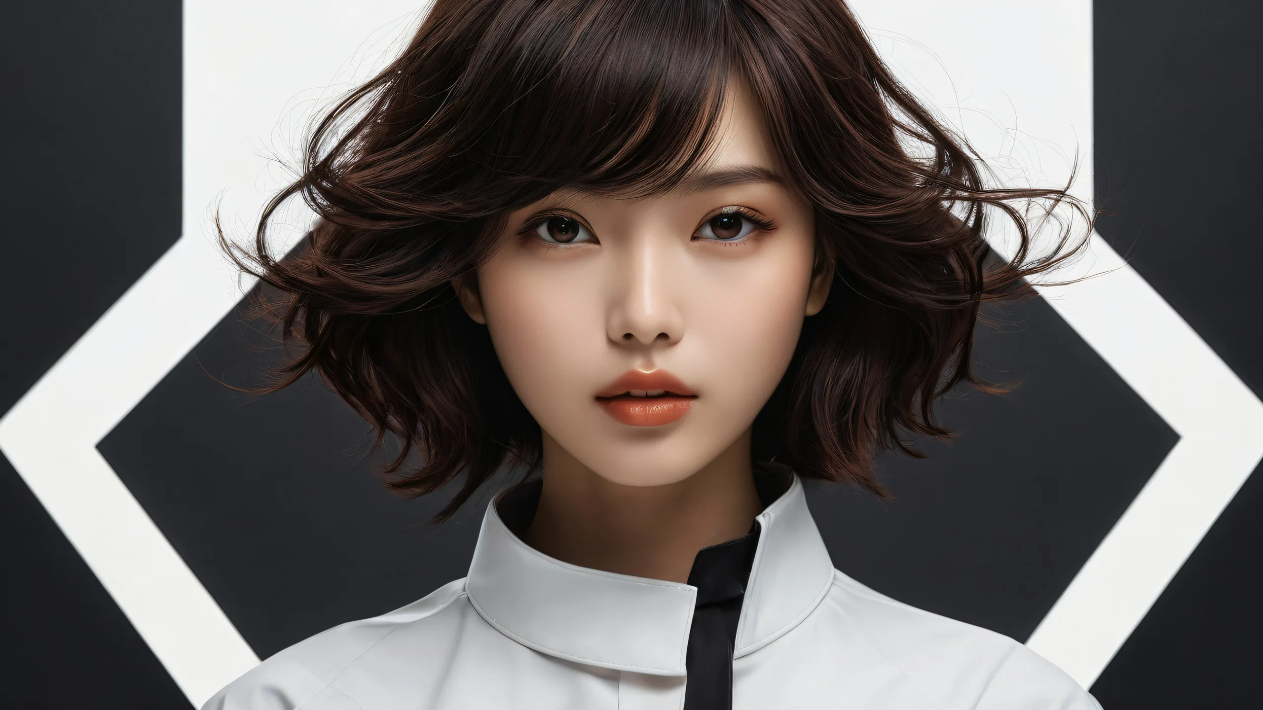 Girl in a vast pure void with deep blacks and luminescent accents on a Desktop/PC.