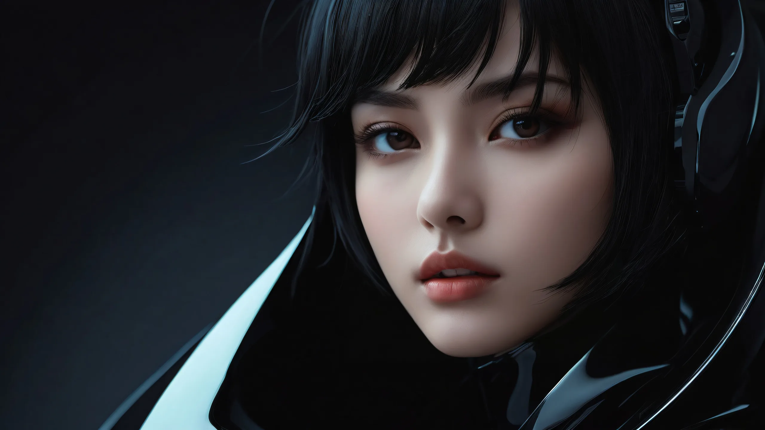 Girl surrounded by pure void on a desktop or PC background, perfect for dark mode enthusiasts.