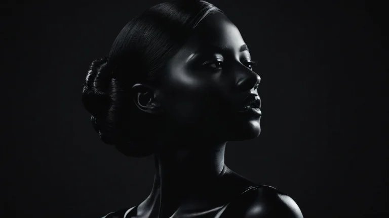 A stunning woman's portrait against a perfectly clean vast pure void on a desktop/pc, with extreme depth of field and award-winning digital art.