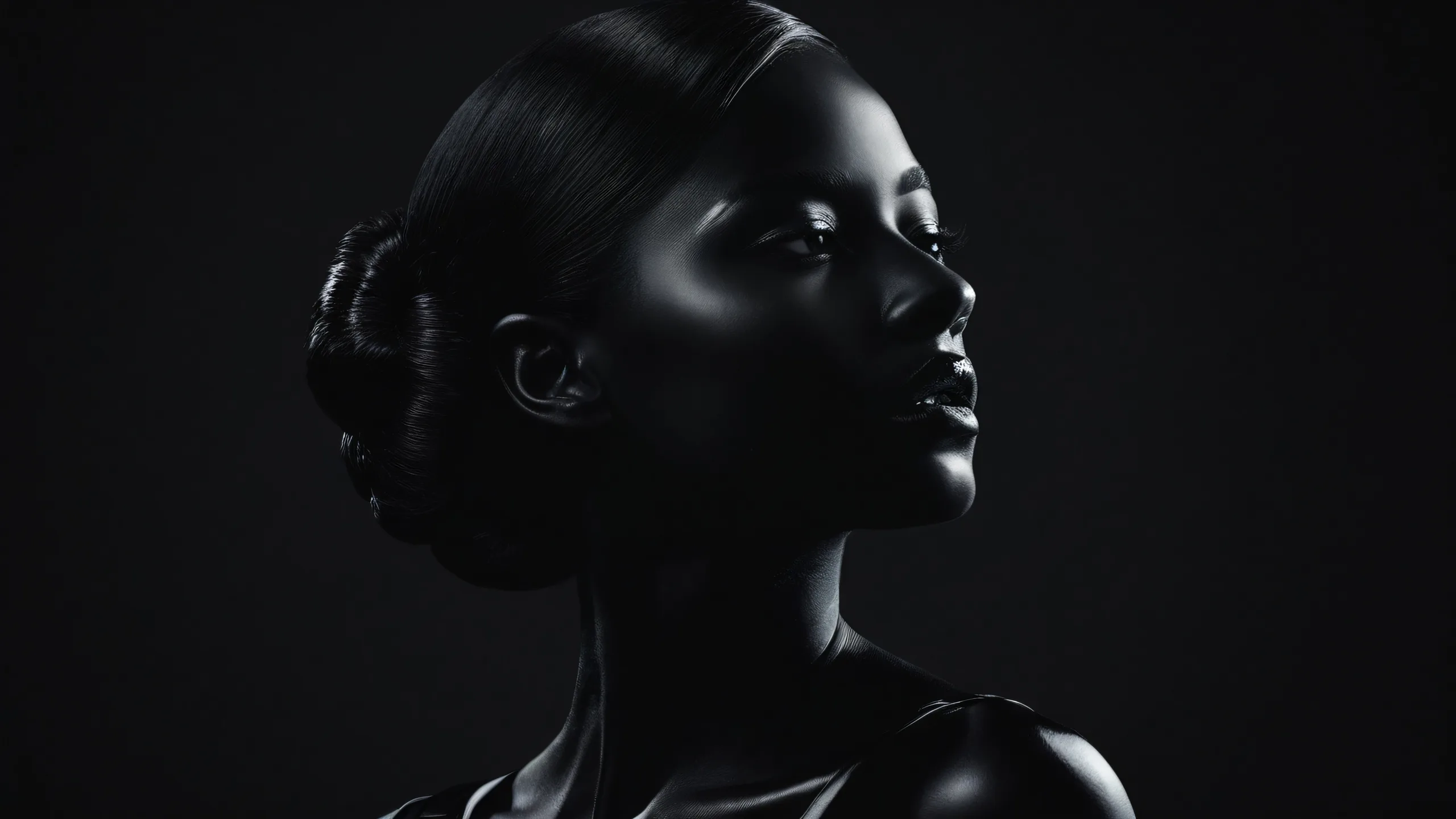 A stunning woman's portrait against a perfectly clean vast pure void on a desktop/pc, with extreme depth of field and award-winning digital art.