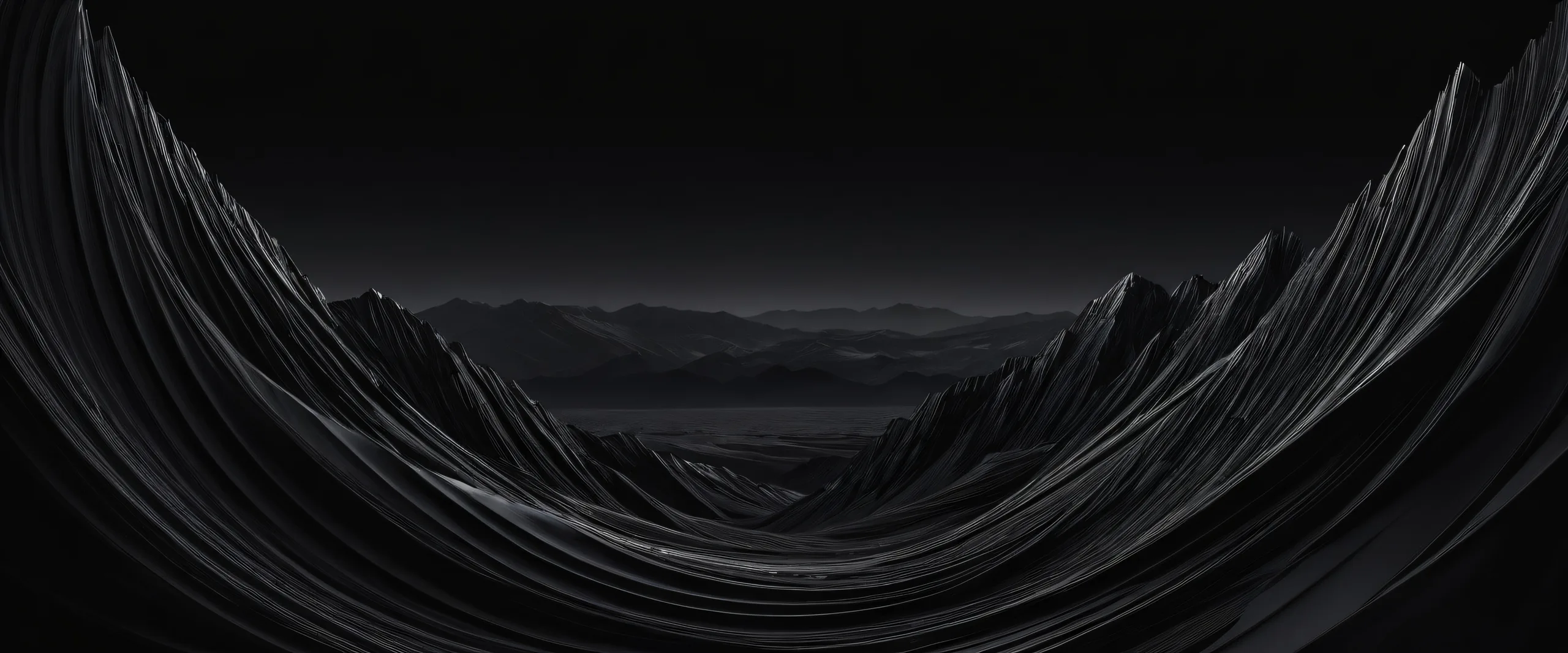 A stunning desktop wallpaper of a centered alien face set against a vast pure void background with extreme depth of field, perfect for Desktop/PC screens.