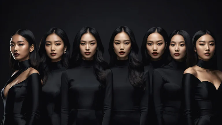 A group of women against a pristine, vast void on a dark mode desktop/pc.