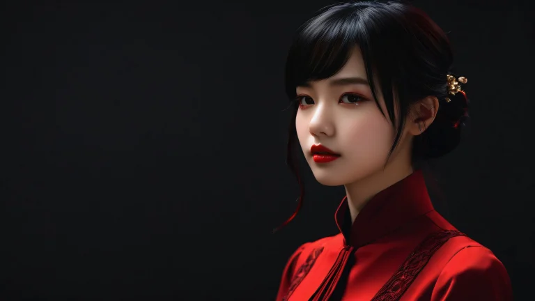 Girl in a vast pure void Desktop/PC wallpaper with perfect blacks and luminescent accents for dark mode aesthetic.