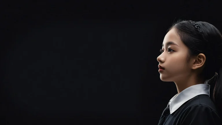 School Girl desktop wallpaper with pure void and dark mode aesthetic for Desktop/PC.
