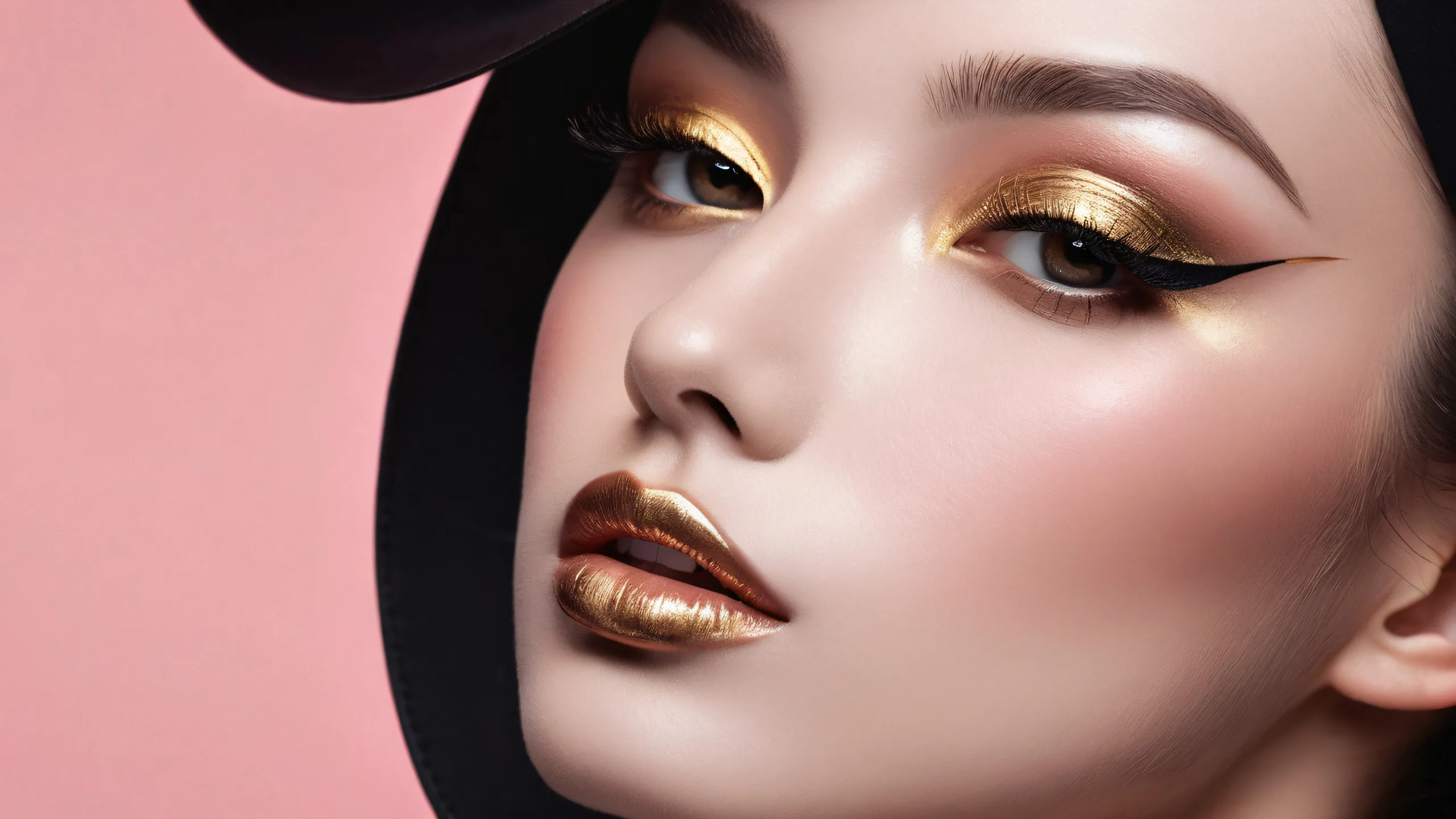 A breathtaking desktop wallpaper featuring a face-like void with deep blacks and luminescent accents on a dark mode aesthetic for Desktop/PC.