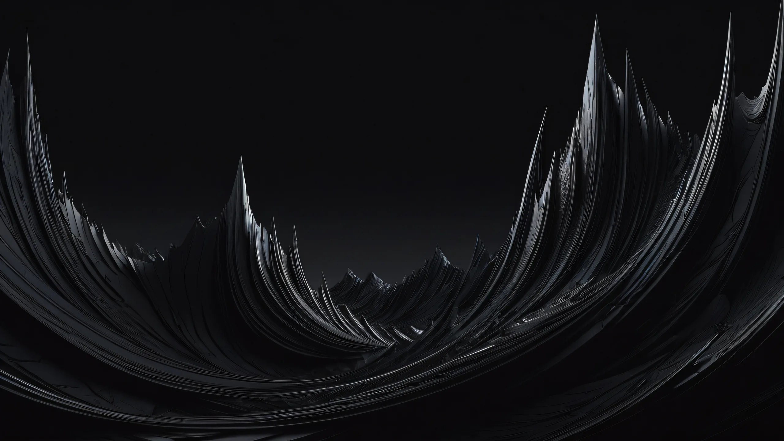 Sleek dark mode desktop scene with deep blacks and luminescent accents on a Desktop/PC.