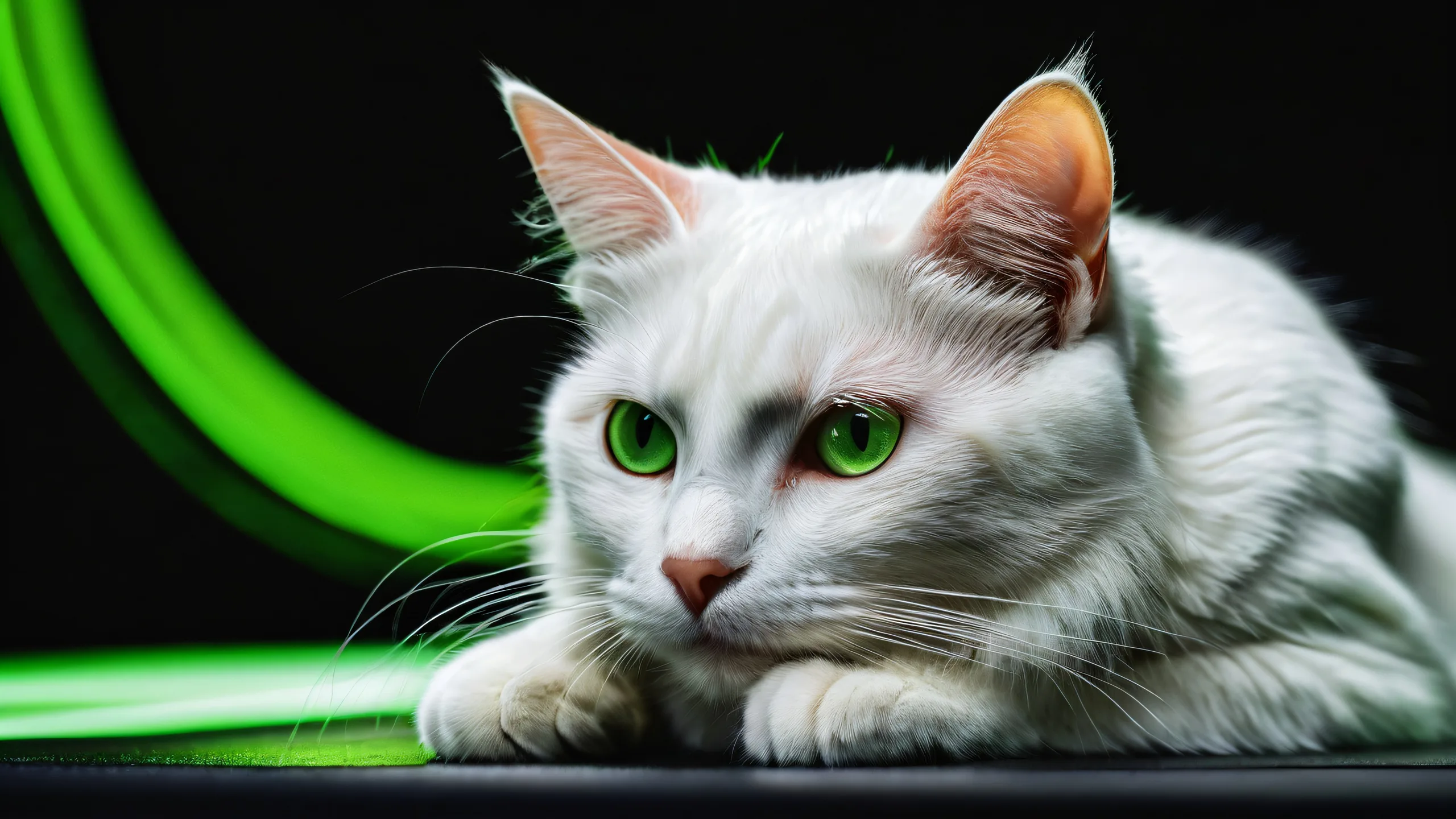 A majestic cat in a pristine pure void desktop wallpaper with crisp contrast and deep blacks, perfect for PC or Desktop.