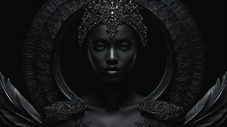 Beautifully lit woman in a pure void with deep blacks and luminescent accents on desktop/pc