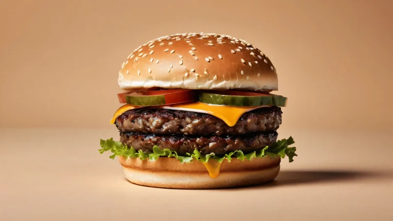 Breathtaking desktop wallpaper of a hamburger in a pristine void, suitable for desktop/pc use.