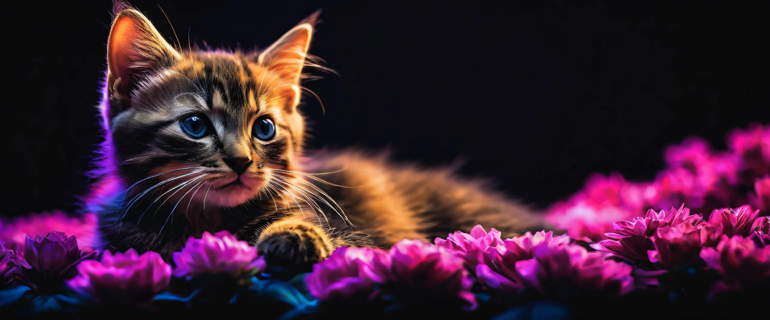 Epic Elegant Void Kitten Masterpiece Desktop Wallpaper A beautiful desktop wallpaper of a kitten in a vast pure void for your PC or Desktop, featuring deep perfect blacks and striking contrast.