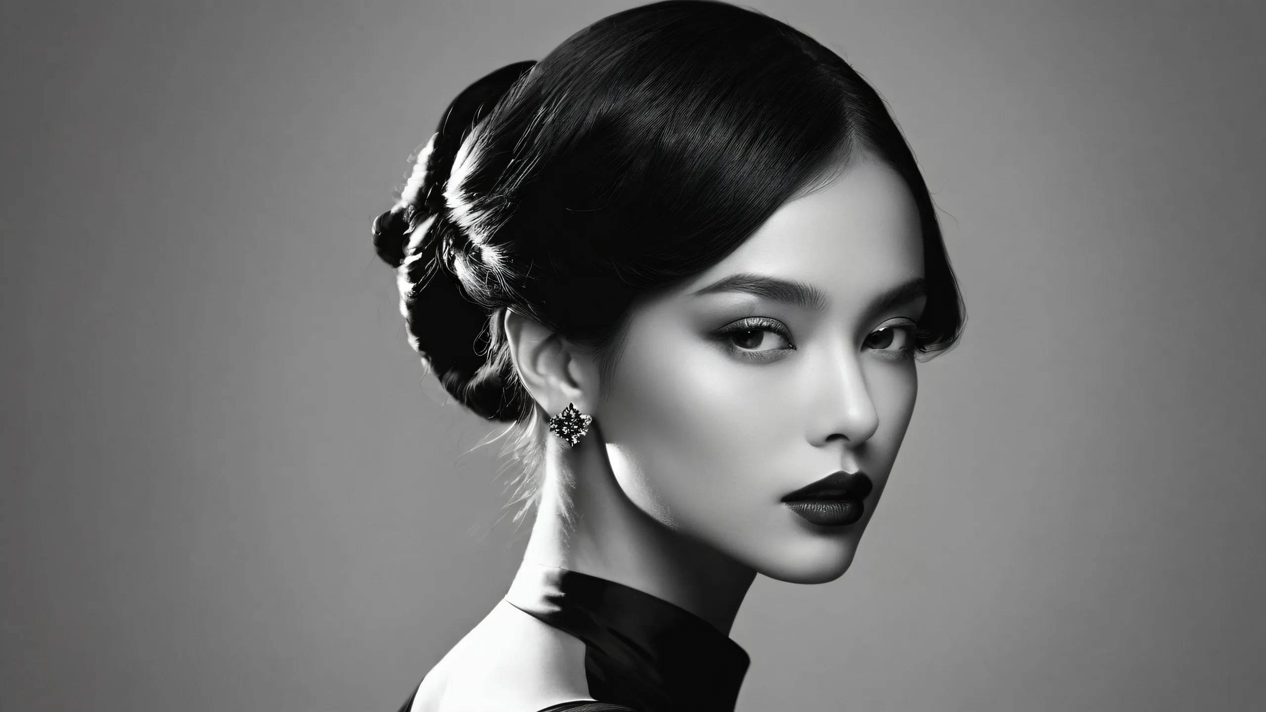 Award-winning digital art of a woman in a perfectly clean vast pure void on a desktop/PC screen.