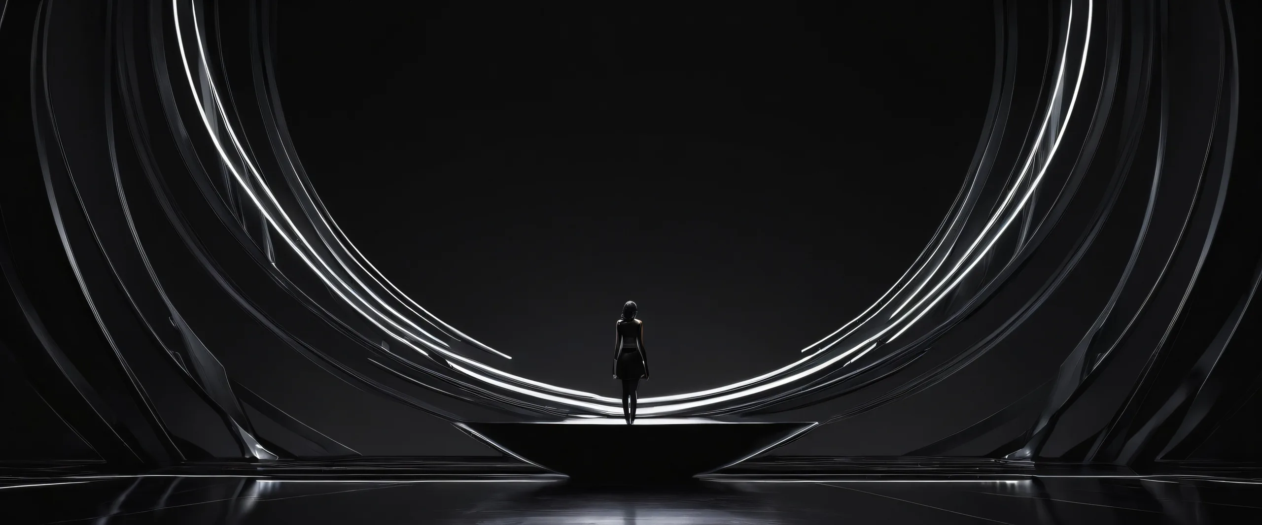 4K Elegant Void Oasis Desktop Background A breathtaking desktop wallpaper of a girl surrounded by a vast, pure void on a dark mode aesthetic for Desktop/PC.