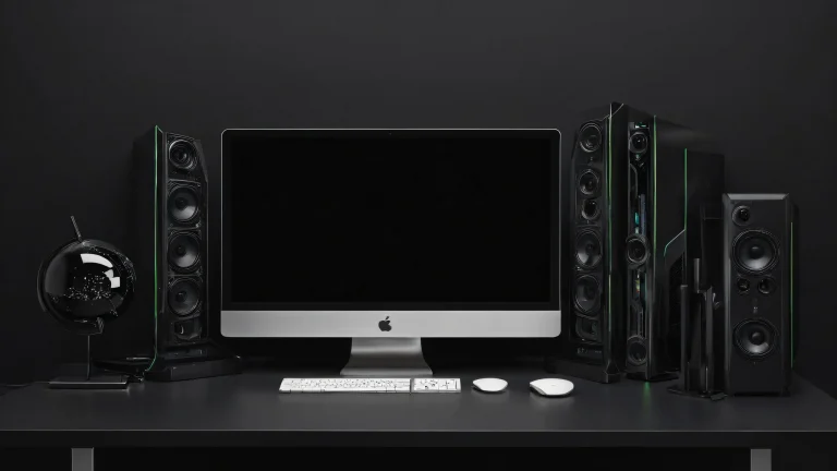 A stunning desktop image of a vast, dark void with technological elements on a Mac-like device for use as a PC or laptop wallpaper.