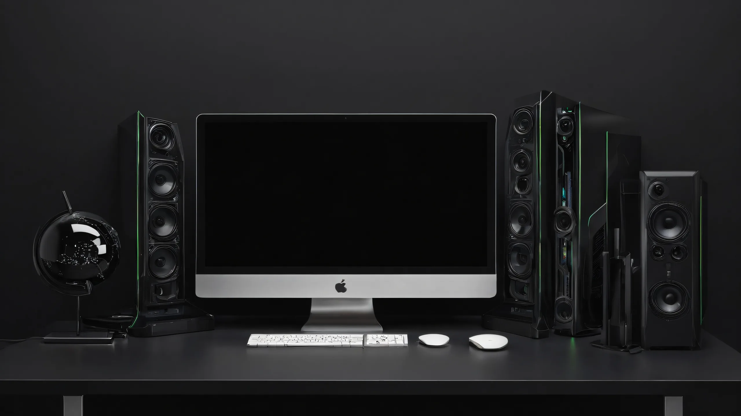 A stunning desktop image of a vast, dark void with technological elements on a Mac-like device for use as a PC or laptop wallpaper.