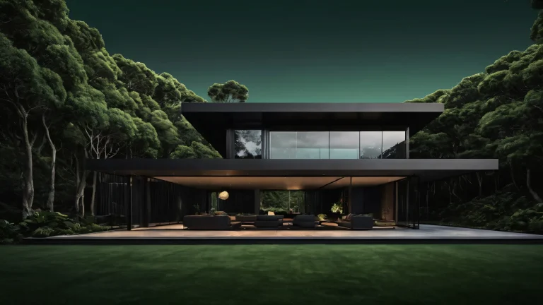 A beautifully crafted digital art piece of a house set against a vast, vide pur avec une profondeur de champ extrême, perfect for desktop use on a PC or laptop.