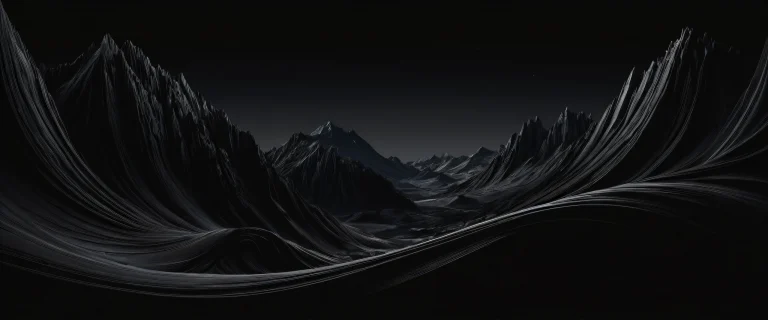A breathtaking panoramic desktop scene featuring a vast pure void with deep perfect blacks and striking contrast for Desktop/PC use.