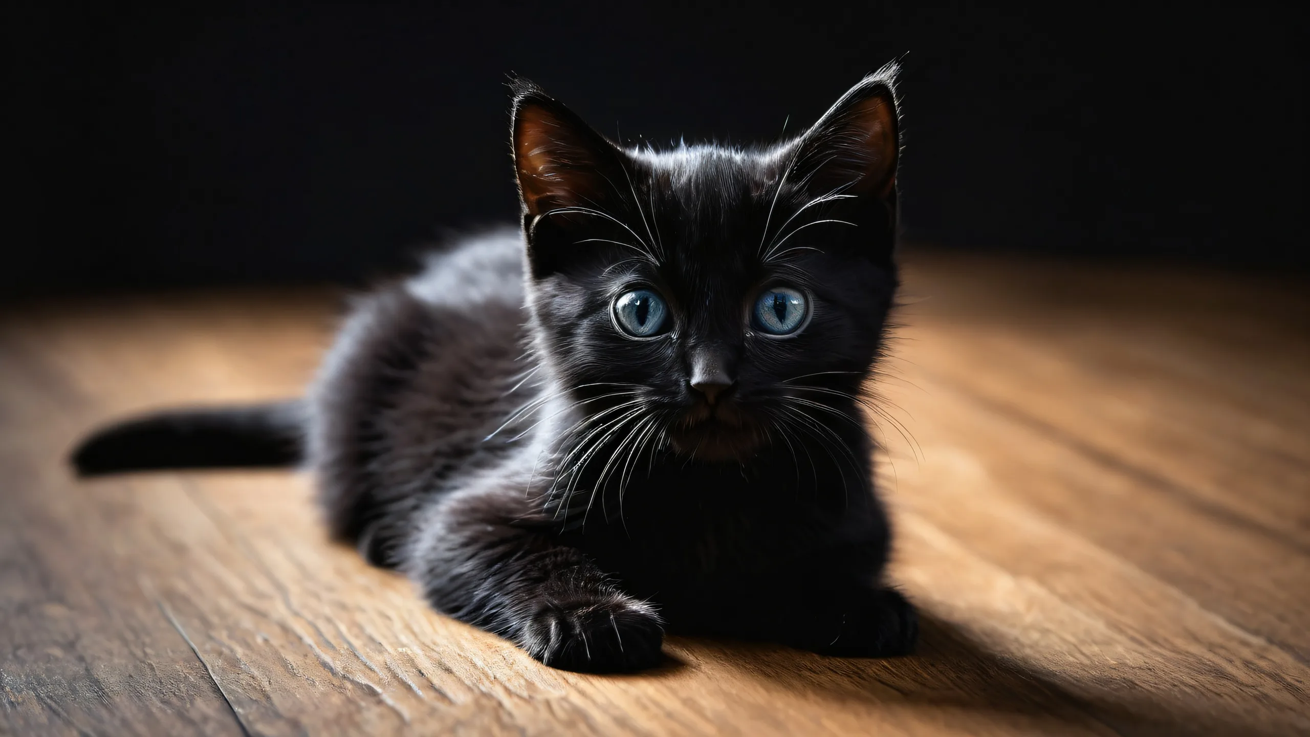 A beautiful kitten standing out against a vast, pure void background on your Desktop/PC.