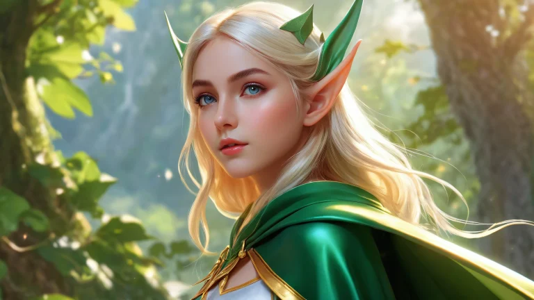 Elf Girl with Cape and Pointy Ears on a Pure Void Desktop/PC Background