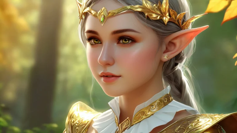 Desktop/PC wallpaper featuring an elf girl in a vast pure void with forest scenery in the background. Ethereal lighting and radiant colors.