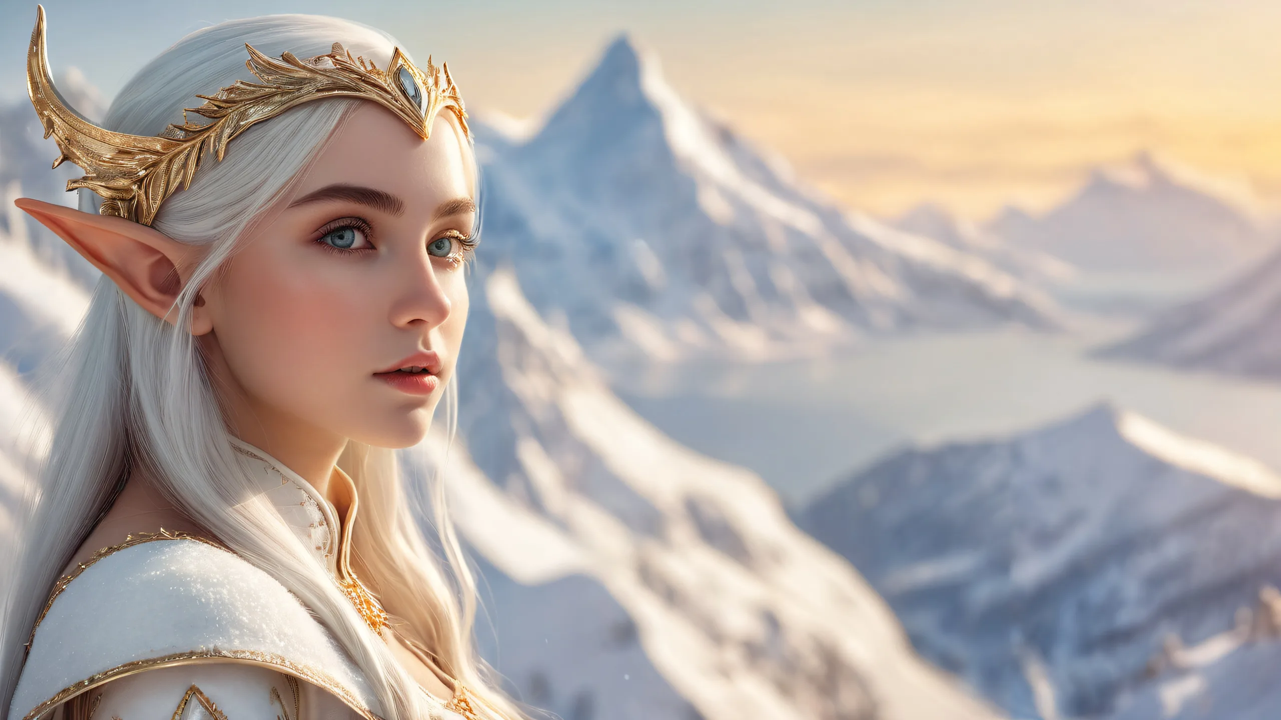 Elf girl looking at viewer on a pristine pure void desktop background for PC or Desktop use.